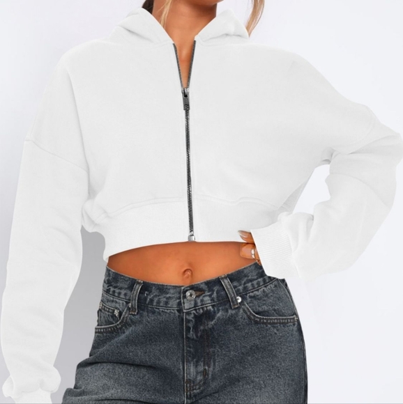 Black Cropped Hooded Zip-Up Jacket - Picture 6 of 7